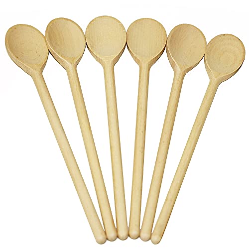 BICB Oval Wooden Spoons for Cooking Pack of 6 (12Inch Long) Solid Natural Beechwood Cookware for Stirring Mixing Tasting Serving Food Craft  Sturdy Durable ExtraStrength