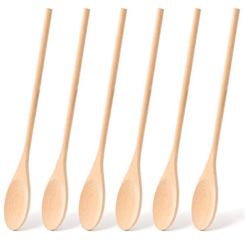 HANSGO Long Handle Wooden Cooking Mixing Oval Spoons 6PCS 12 Inch Long Wooden Spoons Wooden Tasting Spoons Large Cooking Spoons