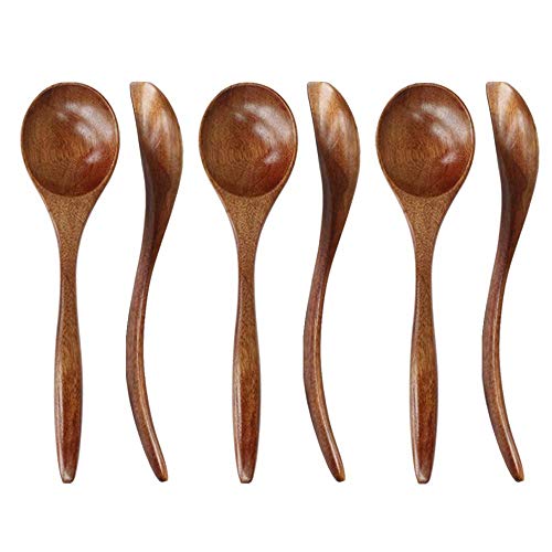 Wood Spoon for Eating ADLORYEA 6Piece Wooden Spoons 7 inch Handmade Natural Asian Wooden Spoons for Soup Coffee Salad Desserts Chips Snacks Cereal and Fruit