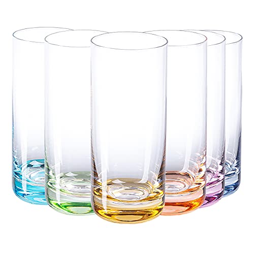 SUNNOW Vastto 13 Ounce Multicolor Highball Drinking Glassfor Water BeverageJuice WineBeer and Cocktail6 Pack