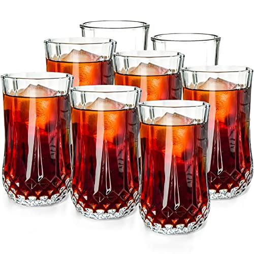 WUWEOT 8 Pack Highball Glasses 11 Oz Drinking Glasses Beverage Cups Heavy Base Crystal Juice Tumblers for Water Beer Juice Cocktails Mixed Drinks，Wine Soda Dishwasher Safe
