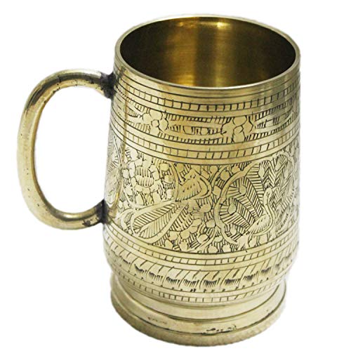 PARIJAT HANDICRAFT Unique Tankard Look  Handmade 100 Pure Brass Beer Stein  BrassNo Lining  18 oz  Ice Cold Beer Moscow Mules Mugs Golden