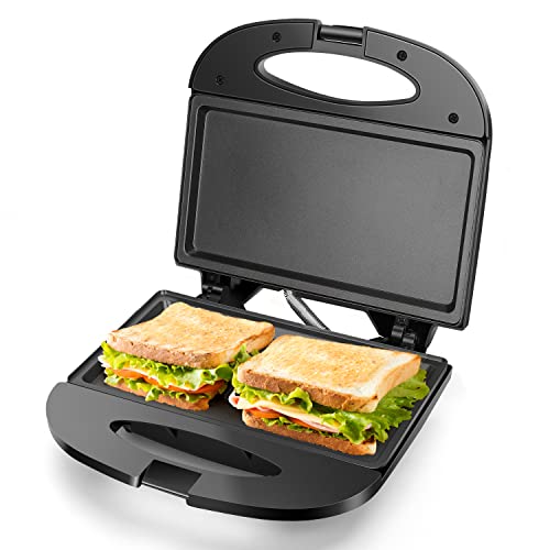 Aigostar Sandwich Maker with Nonstick Deep Grid Surface for Egg Ham Steaks Compact Electric Grill Black ETL Certificated Roy