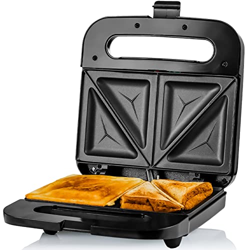 Ovente Electric Sandwich Maker with NonStick Plates 750W Indoor Grill Kitchen or Dorm Essentials Easy to Clean and Storage Perfect for Breakfast Grilled Cheese Egg Bacon and Steak Black GPS401B