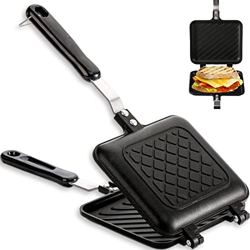 ZOOFOX Sandwich Maker Nonstick Grilled Sandwich and Panini Maker Pan with Handle Stovetop Toasted Sandwich Maker Aluminum Flip Pan for Home Kitchen