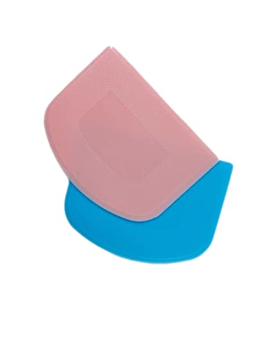 LONESTAR 2 Pieces Dough Scraper Bowl Scraper Foodsafe Plastic Dough Cutter Flexible Plastic Scraper Bench Scraper for Bread Dough Cake Fondant Icing Blue Pink