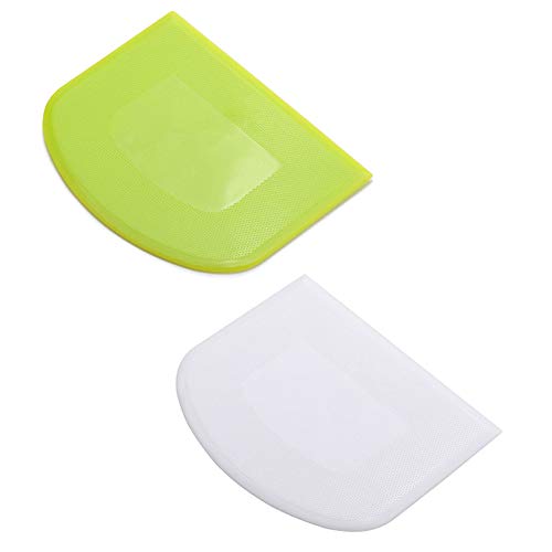 lasenersm 2 Pieces Dough Scraper Bowl Scraper Foodsafe Plastic Dough Cutter Flexible Plastic Scraper Bench Scraper Multipurpose Food Scrappers for Bread Dough Cake Fondant Icing White Green