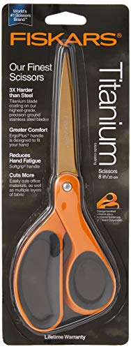 Fiskars 01004244J Premier Softgrip Titanium Straight Adult Scissors 8 Inch Orange