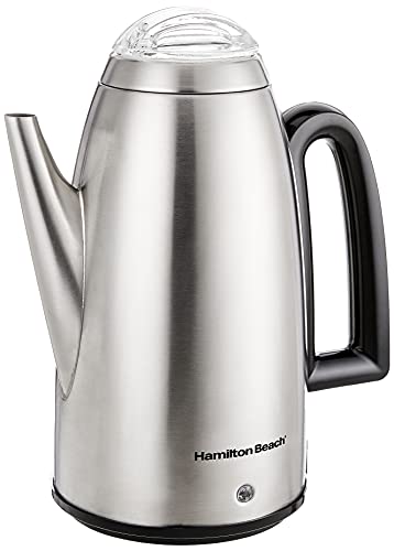 Hamilton Beach 12 Cup Electric Percolator Coffee Maker with Cool Touch Handle Vintage Spout Stainless Steel