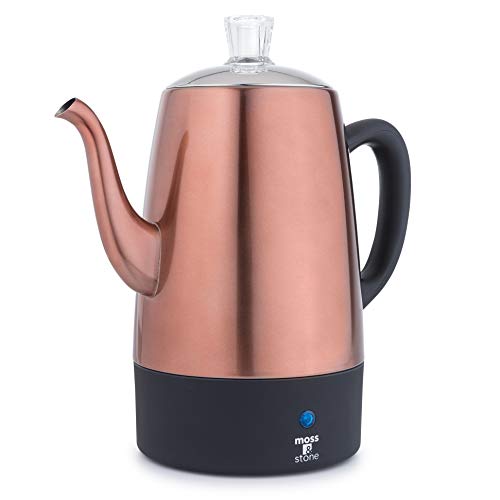 Moss  Stone Electric Coffee Percolator Copper Body with Stainless Steel Lids Coffee Maker  Percolator Electric Pot  10 Cups Copper Camping Coffee Pot