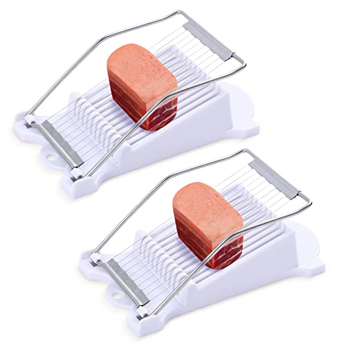 2 Pack Spam Slicer Egg Slicers Luncheon Meat Slicer Stainless Steel Wire Cuts 10 Slices for Eggs Hams Avocados Bananas Onions Soft Food and Fruits (White)