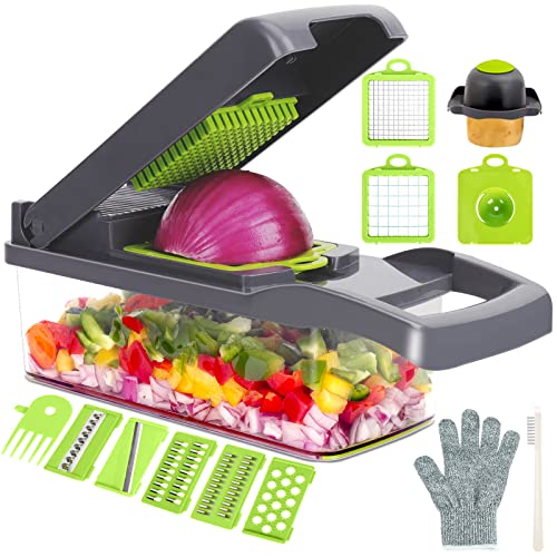 Elabli Pro Vegetable Chopper with 8 BladesMandoline Slicer Onion Chopper Dicer Egg Separator Slicer Vegetable Chopper Cutter SlicerFood Chopper Dicer Slicer with Container for Kitchen