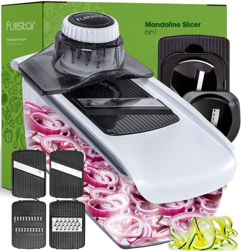 Fullstar 6in1 Mandoline Slicer For Kitchen Cheese Grater Vegetable Spiralizer and Veggie Slicer for Cooking  Meal Prep (Kitchen Gadgets Organizer  Safety Glove Included)