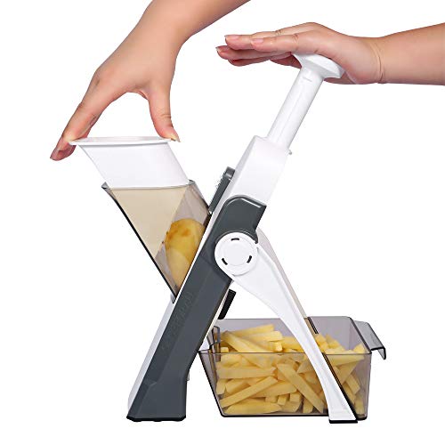 ONCE FOR ALL Mandoline Vegetable Slicer Adjustable Thickness Potato Onion Chopper Safe Upright Dicer (Gray)