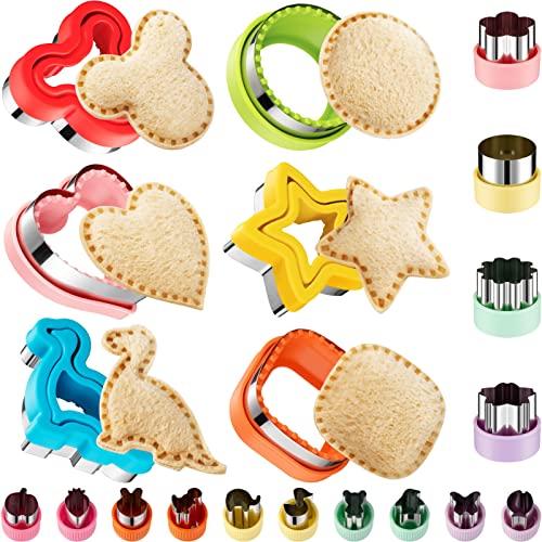 20Pcs Sandwich Cutter and Sealer Set for Kids Decruster Sandwich Maker Holiday Heart Cookie Cutters Fruit Vegetable Cutter Shapes for Boys  Girls Bento Lunch Box with Mickey Mouse Dinosaur Star etc