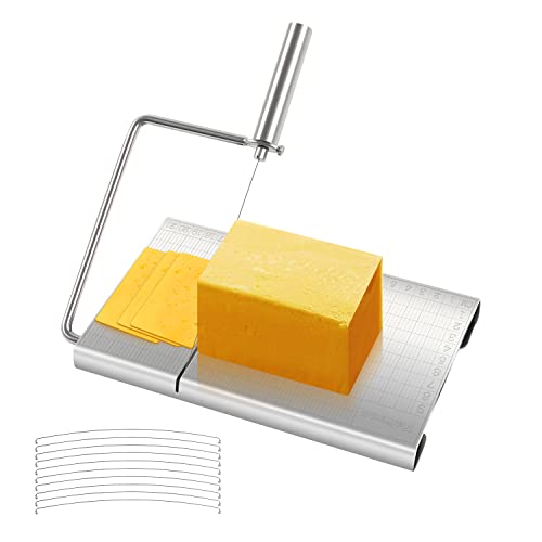 Takuoo Cheese Slicer Cheese Cutter with 10 Wires 304 Stainless Steel Cheese Slicer with Accurate Size Scale Cheese Slicers for Block Cheese for Cutting Cheese Butter Vegetables Sausage Herbs
