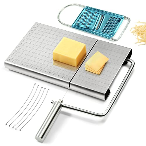 Wire Cheese SlicerStainless Steel cheese Cutter with 5 Replacement Wires  graterAccurate Size Scale Cheese Cutting Board for Cheese Butter