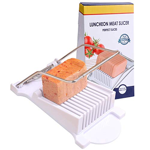 NVTED Luncheon Meat Slicer Boiled Egg Fruit Soft Cheese Slicer Cutter Stainless Steel Wires Cuts 10 Slices (White)