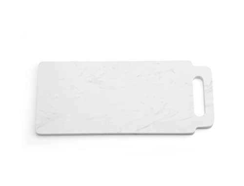 J QUATTUOR White Marble Cutting Board Cheese Board Serving Tray Charcuterie Board Rectangular Shape Fruit Platter with Handle for Cheeses Meat Fruits Appetizers and Sushi