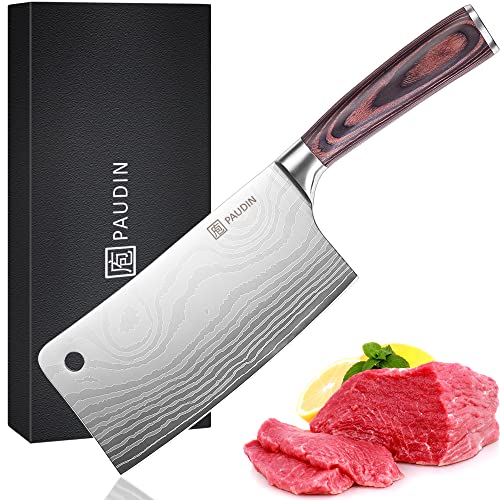 PAUDIN Cleaver Knife Ultra Sharp Meat Cleaver 7 Inch High Carbon Stainless Steel Butcher Knife with Forged Blade  Wooden Handle Heavy Duty Chinese Cleaver for Meat Cutting Vegetable Slicing