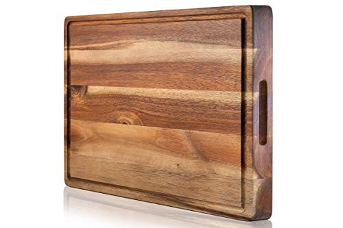 PREMIUM ACACIA Cutting Board  Professional Heavy Duty Butcher Block wJuice Groove  Extra Large (17x13x14) Organic End Grain Chopping Block Ideal Serving Tray for Meat  Cheese
