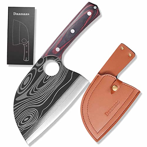Serbian Chef Knife Full Tang 7in，Meat Cleaver Heavy Duty for Meat Cutting High Carbon Steel Hand Forged ，Butcher Knife with Sheath for KitchenBBQCampingGift Box