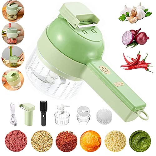 4 in 1 Handheld Electric Vegetable Cutter Set Handheld Electric Vegetable Cutter Mini Garlic Chopper Used for Cutter Vegetable Garlic Chili Onion Celery Ginger Meat with Brush