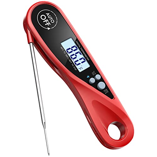 Digital Meat Thermometer Instant Read Cooking Thermometer with Backlight Magnet Waterproof  Foldable Fast  Precise Ideal for Deep Fry BBQ  Roast TurkeyRed