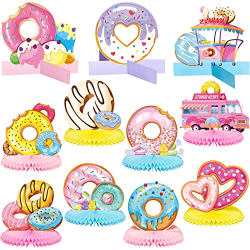 11 Pieces Donut Table Decorations Include 8 Pieces Honeycomb Donut Centerpieces for Party 3 Pieces Donut Cardboard Stand up for Donut Decorations Donut Time Party Supplies Photo Prop Supplies
