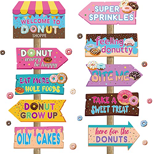 20 Pieces Donut Party Directional Signs Donut Welcome Sign Donut Party Yard Sign Outdoor Lawn Decoration for Donut Party Decoration Supplies