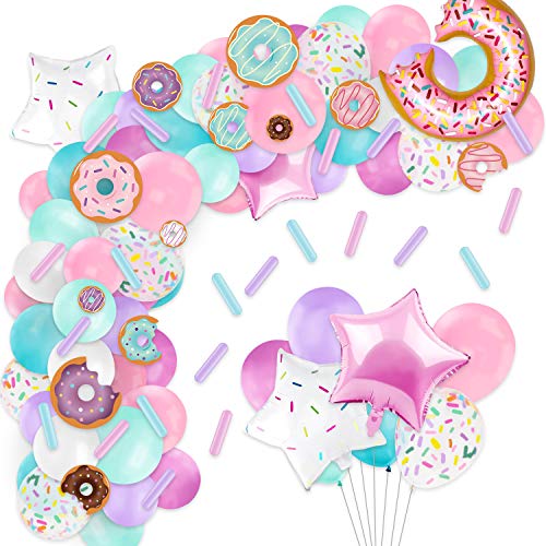 Donut Balloons Garland Pastel Decoration Kits 100 PCS Sprinkles Confetti Doughnut Backdrop Cutouts Kids Birthday Party Balloons Arch Photo Props Favor Ideas Supplies