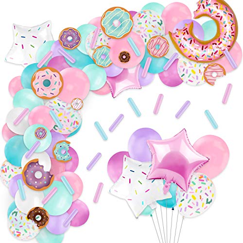 Donut Balloons Garland Pastel Decoration Kits 100 PCS Sprinkles Confetti Doughnut Backdrop Cutouts Kids Birthday Party Balloons Arch Photo Props Favor Ideas Supplies