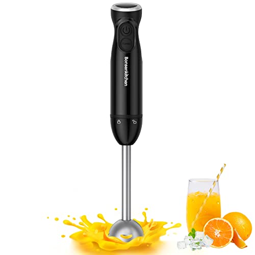 Bonsenkitchen Handheld Blender Electric Hand Blender 12Speed with Turbo Mode Immersion Hand Held Blender Stick with Stainless Steel Blades for Soup Smoothie Puree Baby Food