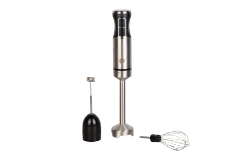MasterChef Immersion Blender Handheld with Electric Whisk  Milk Frother Attachments Hand Held Stainless Steel Stick Emulsifier for Making Baby Food Soup Puree Cake Cappuccino Latte etc 400W