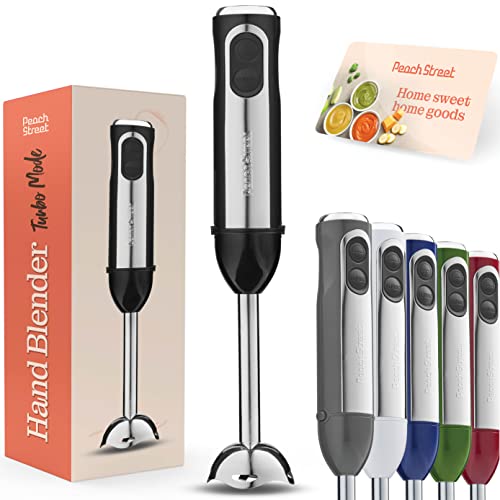 Powerful Immersion Blender Electric Hand Blender 500 Watt with Turbo Mode Detachable Base Handheld Kitchen Blender Stick for Soup Smoothie Puree Baby Food 304 Stainless Steel Blades (Black)