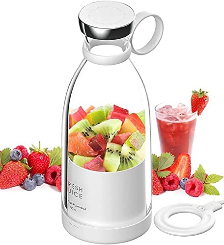 Marty Champ Portable Blender Personal Size Blender for Juice Shakes and Smoothies Wireless Charging with Four Blades Mini Blender Travel Bottle (WHITE)