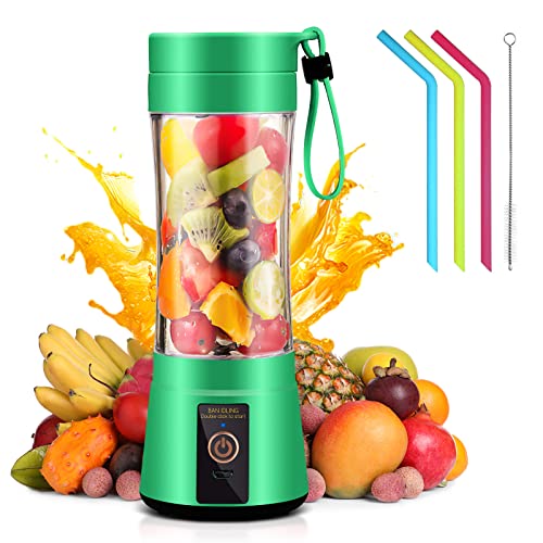 JLLOM Mini Blender Personal Portable Blender Cup for Smoothies Shakes Portable Juicer USB Rechargeable for Travel Small Electric Blender On The Go with Silicone Straw  Straw Cleaning Brush (Green)