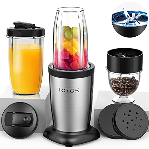 KOIOS 850W Smoothie Bullet Blender for Shakes and Smoothies 11 Pieces Personal Blenders for Kitchen Ice Small Cup Grinder with 17 oz (2) and 10 oz ToGo Cups and Spout Lids BPA Free Pulse Technology (Black)
