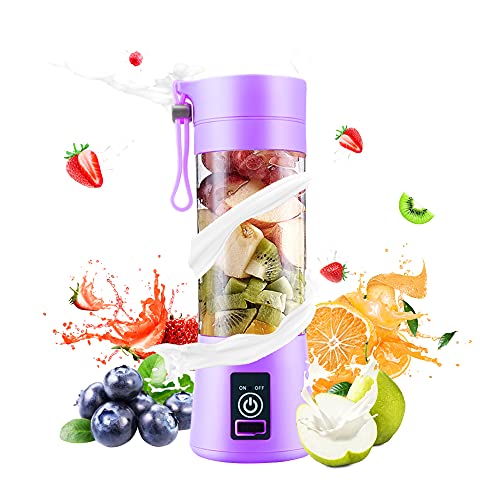 Portable Blender Personal Sizes Juice Blenders Shake Mini Smoothie Jucier Blender Cups for Shakes and Smoothies Electric USB Rechargeable Juicer Machine Portable Smoothie Maker Blender Jet with 6 Blades(Purple)