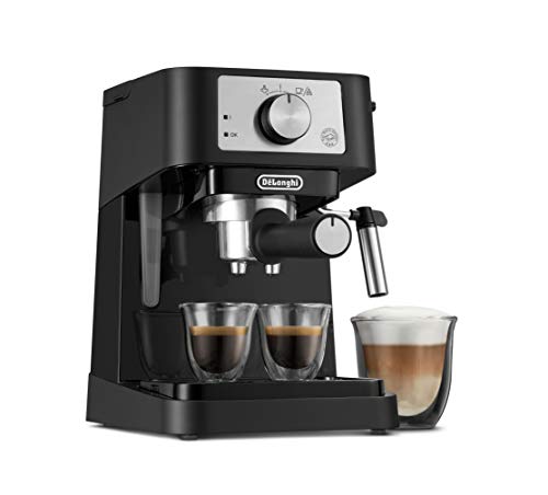 DeLonghi Stilosa Manual Espresso Machine Latte  Cappuccino Maker 15 Bar Pump Pressure  Manual Milk Frother Steam Wand Black  Stainless EC260BK