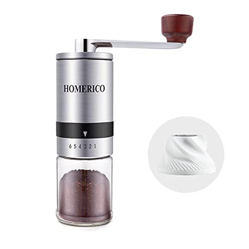 Homerico Manual Coffee Grinder with External Adjustments Ceramic Conical Burr Mill  Stainless Steel Waterproof Body Small Portable Hand Coffee Bean Grinders for French Press Espresso Turkish Brew