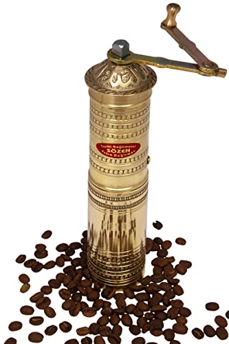 9 Handmade Hand Crafted Hammered Manual Brass Coffee Mill Grinder Sozen Portable Conical Burr Coffee Mill Portable Hand Crank Coffee Grinder Turkish Coffee Grinder Sozen Coffee Grinder