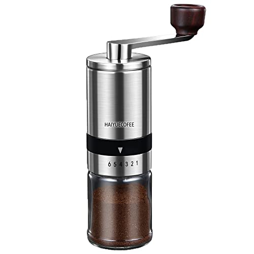 HAIYUECOFEE Manual Coffee Grinder with 6 Adjustable Coarseness Settings Hand Crank Coffee Mill with Ceramic Burr for Espresso Beans French Press Pour Over Drip Coffee  Rustproof NonDulling
