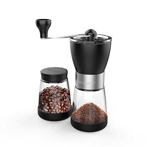Manual Coffee Grinder Hand coffee grinder mill with Ceramic Burrs Two Clear Glass Jars 55 oz Each Stainless Steel Handle Suitable for Camping and Home Use