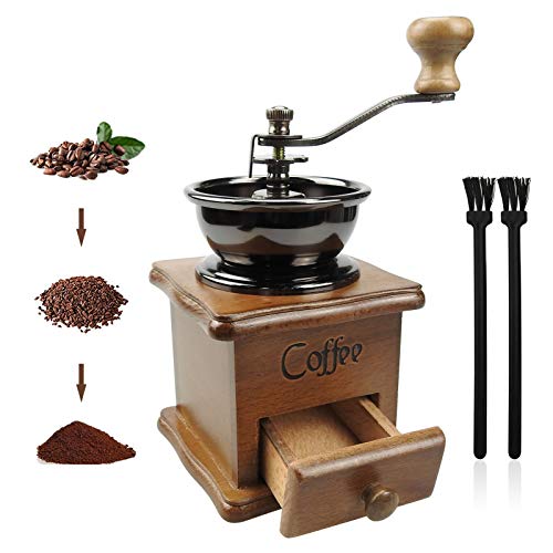 Manual Coffee Grinder Vintage Style Wooden Hand Grinder Hand Coffee Grinder Roller Classic Coffee Mill Hand Crank Coffee Grinders With Brush for Drip Coffee French Press