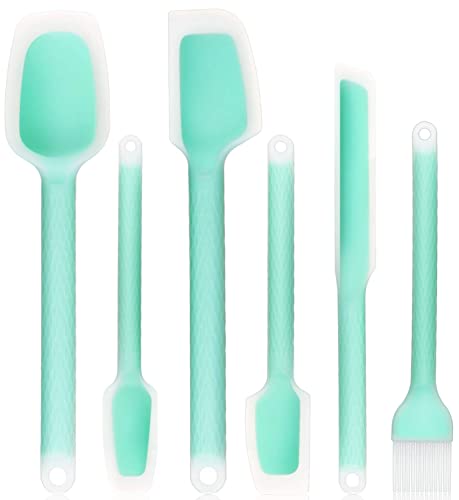 6PCS Silicone Spatula Set Heat ResistantNonstick Seamless Design (TealAqua Sky)