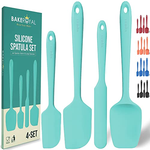 BakeRoyal Silicone Spatula Set  4Piece Rubber Spatulas Silicone Heat Resistant 600°F for Everyday Task  Seamless Design Kitchen Spatulas for Nonstick Cookware  Silicone Kitchen Utensils Sets