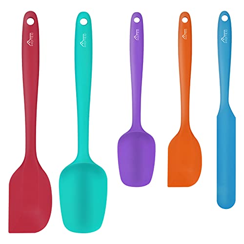 HOTEC Food Grade Silicone Rubber Spatula Set for Baking Cooking and Mixing High Heat Resistant Non Stick Dishwasher Safe BPAFree Multicolor Set of 5