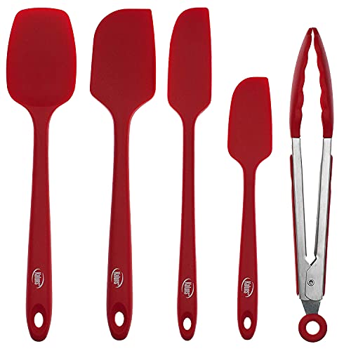 Kaluns Silicone Spatula Set 4 Rubber Spatulas 600°F Heat Resistant Nonstick Seamless Design with Stainless Steel Core Dishwasher Safe BPA free Bonus Tongs Included