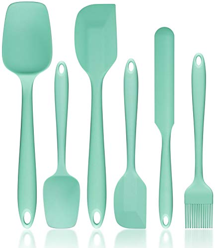 Silicone Spatula Set Ga HOMEFAVOR HeatResistant Spatula  One Piece Seamless Design NonStick Silicone with Reinforced Stainless Steel Core (6 Piece Set Mint Green)